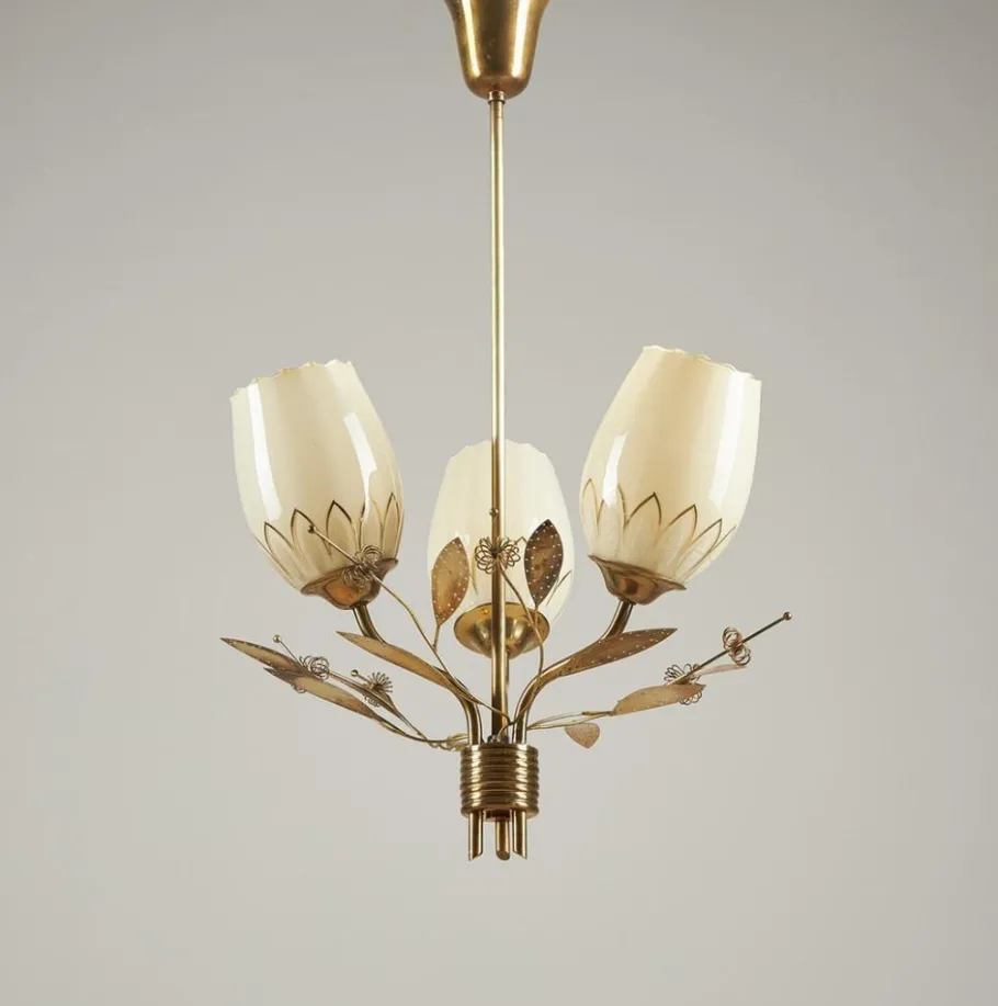 Best Pamono Brass and Glass Chandelier attributed to Paavo Tynell for Itsu, Finland, 1950s