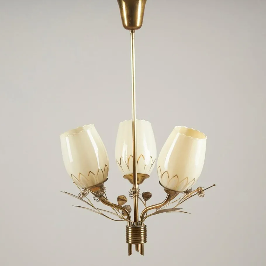 Best Pamono Brass and Glass Chandelier attributed to Paavo Tynell for Itsu, Finland, 1950s