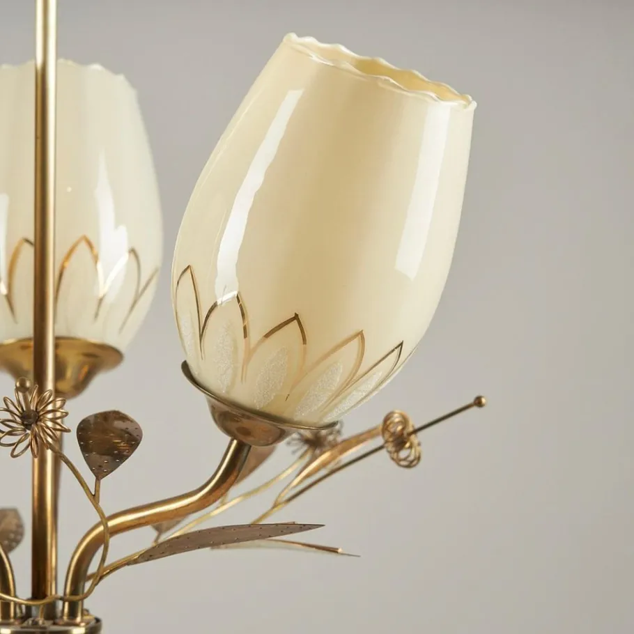 Best Pamono Brass and Glass Chandelier attributed to Paavo Tynell for Itsu, Finland, 1950s