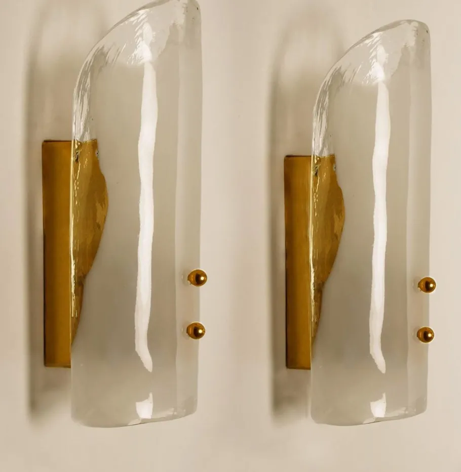 Clearance Pamono Brass and Hand Blown Murano Glass Wall Lights by J.T. Kalmar, 1960s