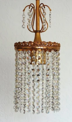Online Pamono Brass and Lead Crystal Chandelier from Sölken Leuchten, 1970s