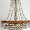 Discount Pamono Brass and Lead Crystal 3-Flame Chandelier from Palwa, 1950s