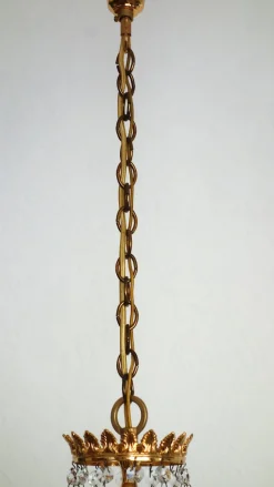 Discount Pamono Brass and Lead Crystal 3-Flame Chandelier from Palwa, 1950s