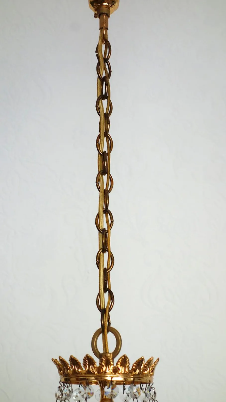 Discount Pamono Brass and Lead Crystal 3-Flame Chandelier from Palwa, 1950s