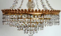 Discount Pamono Brass and Lead Crystal 3-Flame Chandelier from Palwa, 1950s