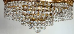 Discount Pamono Brass and Lead Crystal 3-Flame Chandelier from Palwa, 1950s
