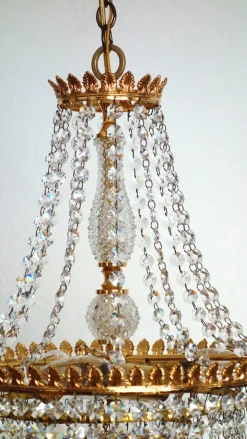 Discount Pamono Brass and Lead Crystal 3-Flame Chandelier from Palwa, 1950s