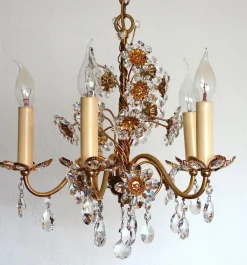 Hot Pamono Brass and Lead Crystal 5-Flame Chandelier from Palwa, 1960s