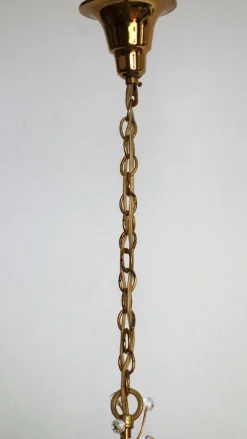 Hot Pamono Brass and Lead Crystal 5-Flame Chandelier from Palwa, 1960s