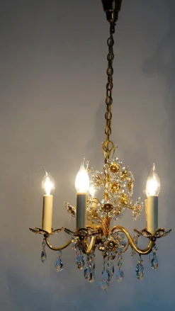 Hot Pamono Brass and Lead Crystal 5-Flame Chandelier from Palwa, 1960s