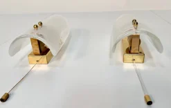 Sale Pamono Brass and Mouth-Blown Glass Wall Lamps from J.T. Kalmar, Austria, 1960s, Set of 2