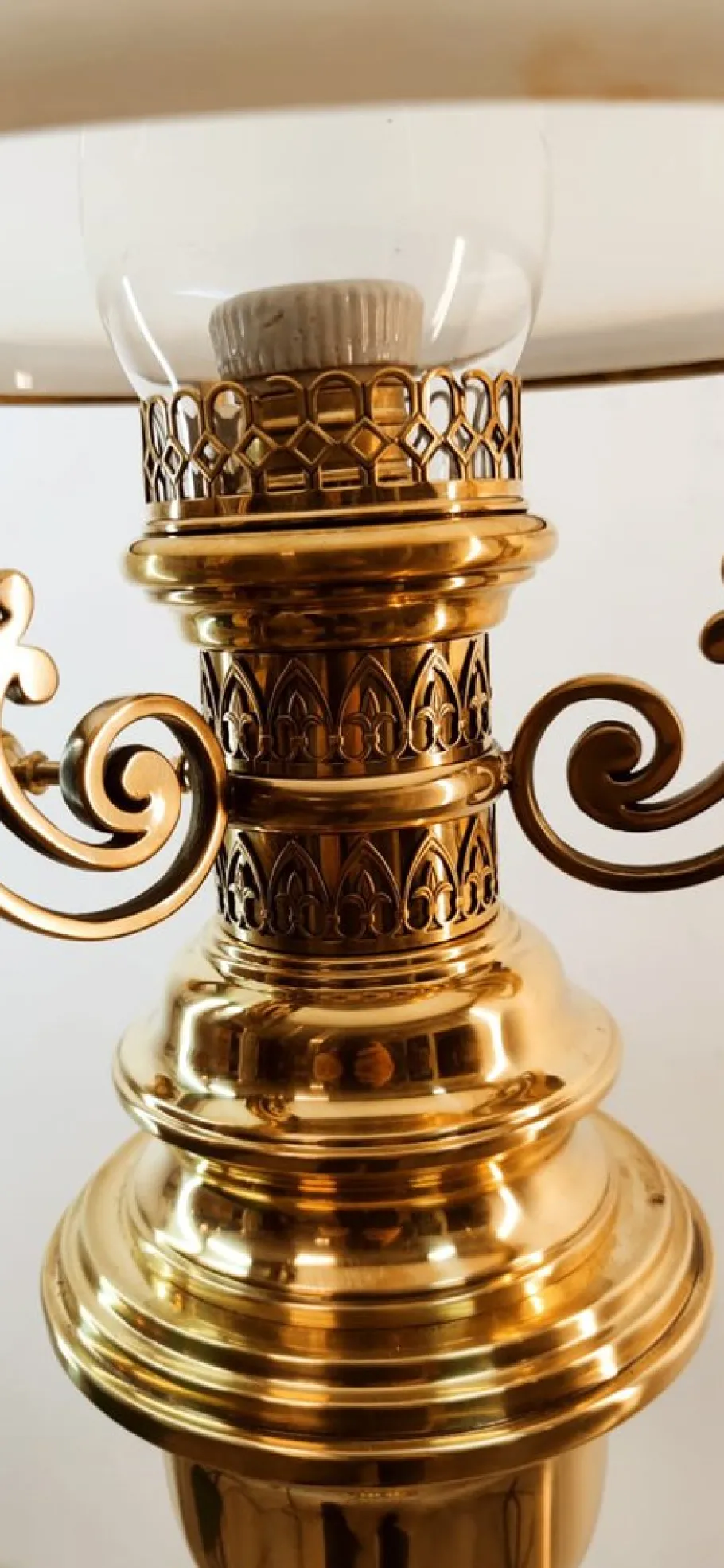 New Pamono Brass and Opal Glass Floor Lamp