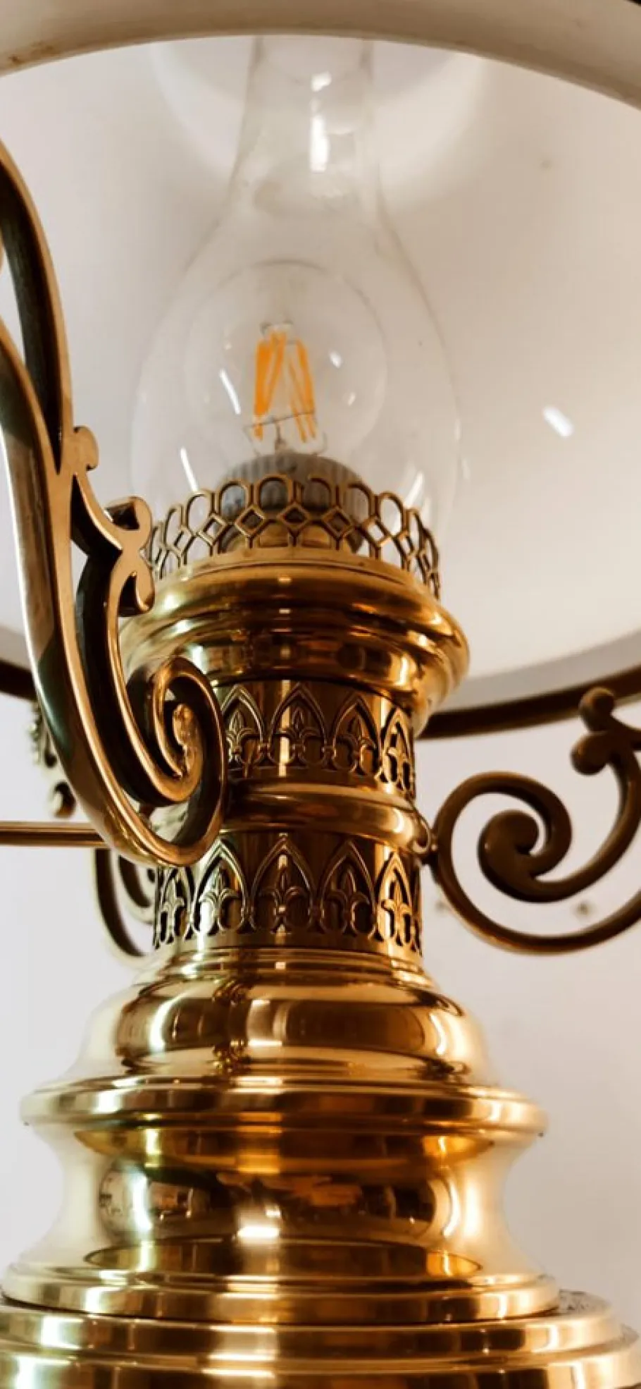 New Pamono Brass and Opal Glass Floor Lamp