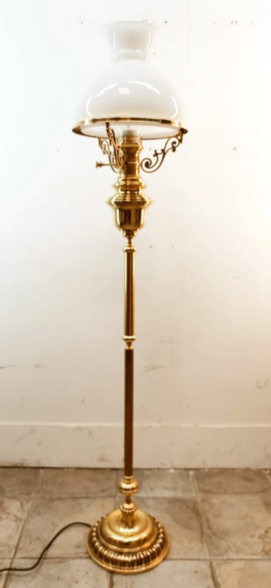 New Pamono Brass and Opal Glass Floor Lamp