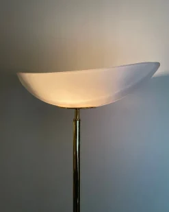 Pamono Brass and Opaline Floor Lamp by Milan, Spain, 1980s