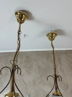 New Pamono Brass and Opaline Pendant Lights, 1960s, Set of 2