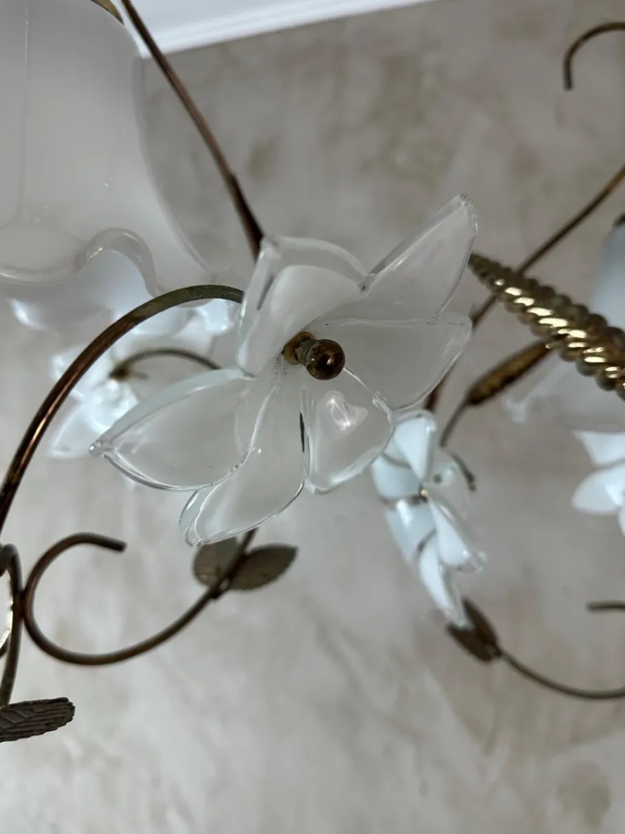 New Pamono Brass and Opaline Pendant Lights, 1960s, Set of 2