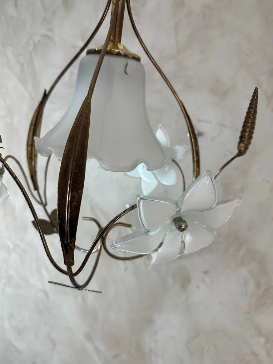 New Pamono Brass and Opaline Pendant Lights, 1960s, Set of 2