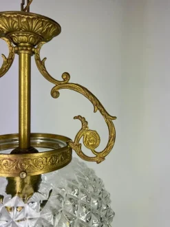 Best Pamono Brass and Pressed Crystal Pendant Light