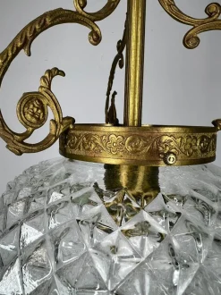 Best Pamono Brass and Pressed Crystal Pendant Light