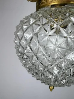 Best Pamono Brass and Pressed Crystal Pendant Light