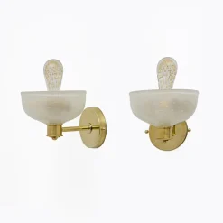 Clearance Pamono Brass and Pulegoso Murano Glass Sconces attributed to Barovier & Toso, 1990, Set of 2