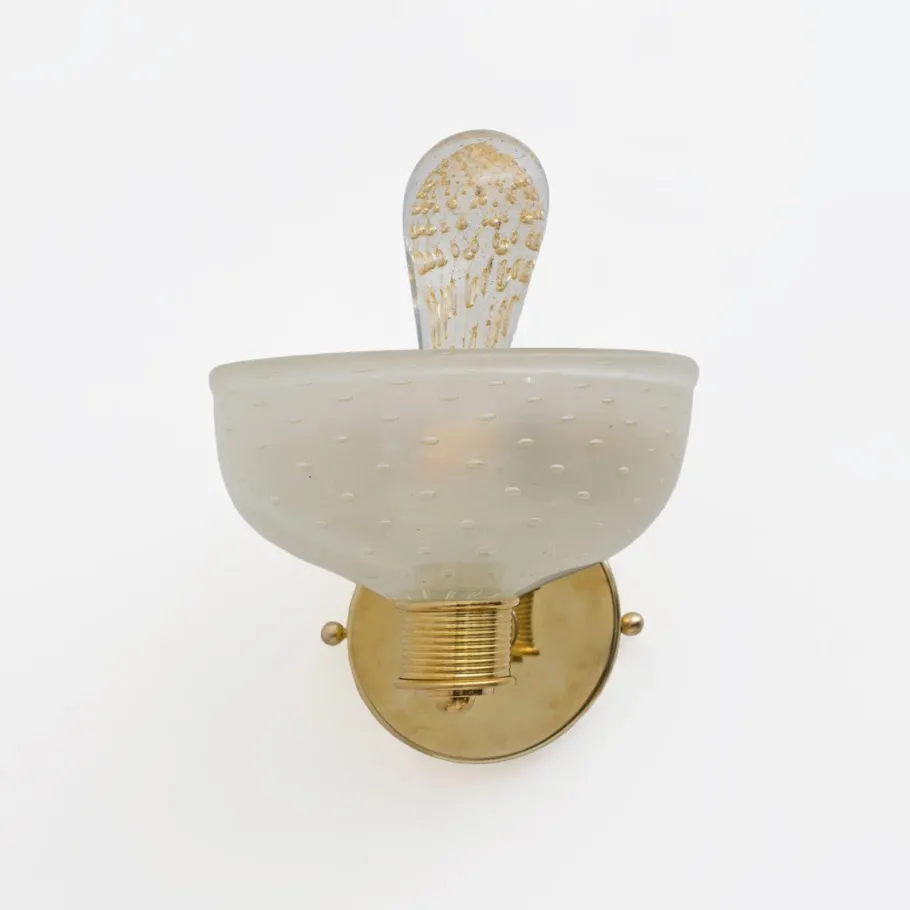 Clearance Pamono Brass and Pulegoso Murano Glass Sconces attributed to Barovier & Toso, 1990, Set of 2