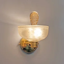 Clearance Pamono Brass and Pulegoso Murano Glass Sconces attributed to Barovier & Toso, 1990, Set of 2