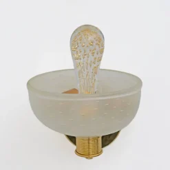 Clearance Pamono Brass and Pulegoso Murano Glass Sconces attributed to Barovier & Toso, 1990, Set of 2