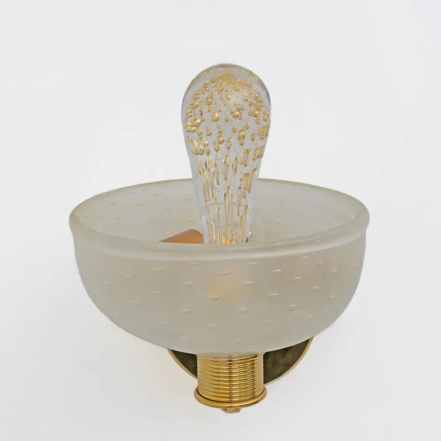 Clearance Pamono Brass and Pulegoso Murano Glass Sconces attributed to Barovier & Toso, 1990, Set of 2