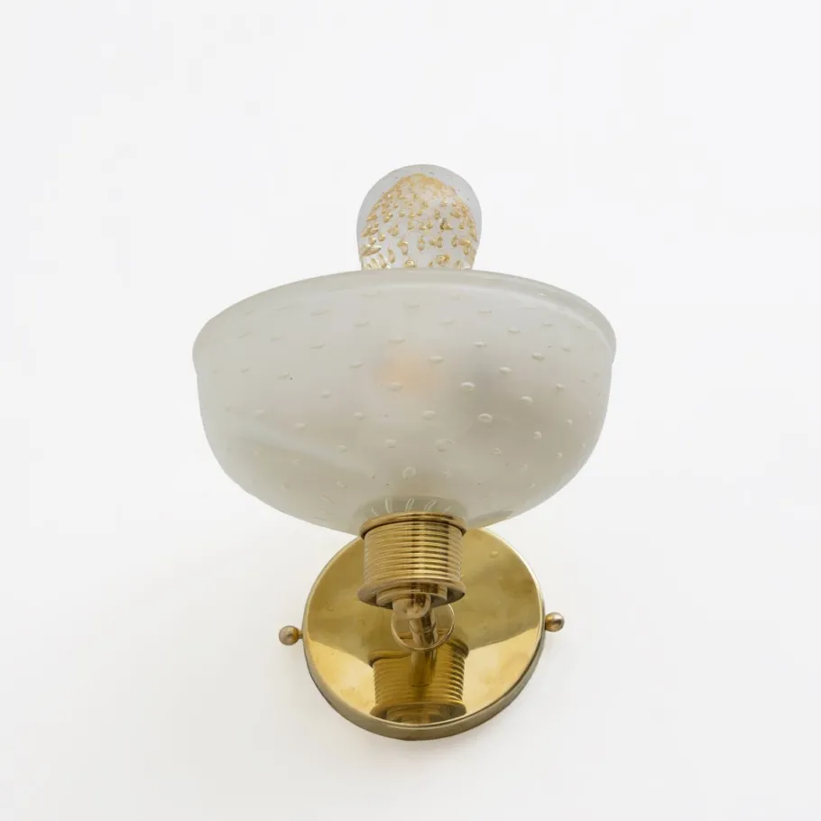 Clearance Pamono Brass and Pulegoso Murano Glass Sconces attributed to Barovier & Toso, 1990, Set of 2