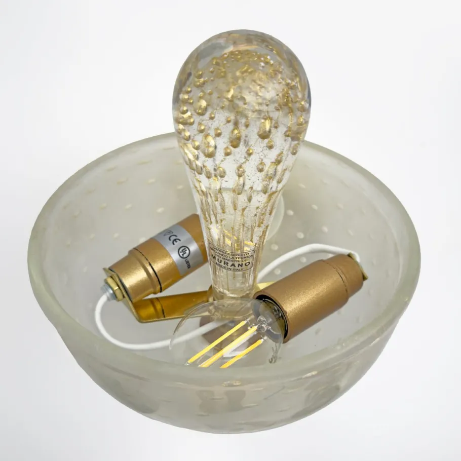 Clearance Pamono Brass and Pulegoso Murano Glass Sconces attributed to Barovier & Toso, 1990, Set of 2