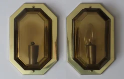 Sale Pamono Brass and Smoke Glass Wall Lamp from Limburg Glashütte, 1980s