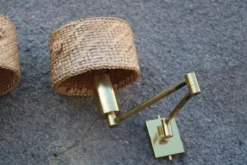 Sale Pamono Brass and Straw Bedside Lamps, Italy, 1970s, Set of 2