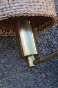 Sale Pamono Brass and Straw Bedside Lamps, Italy, 1970s, Set of 2