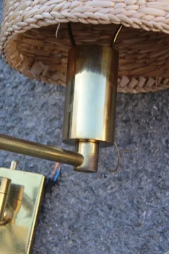 Sale Pamono Brass and Straw Bedside Lamps, Italy, 1970s, Set of 2