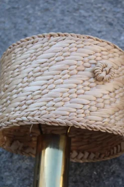 Sale Pamono Brass and Straw Bedside Lamps, Italy, 1970s, Set of 2