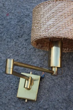 Sale Pamono Brass and Straw Bedside Lamps, Italy, 1970s, Set of 2