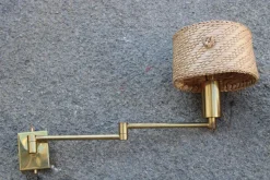 Sale Pamono Brass and Straw Bedside Lamps, Italy, 1970s, Set of 2