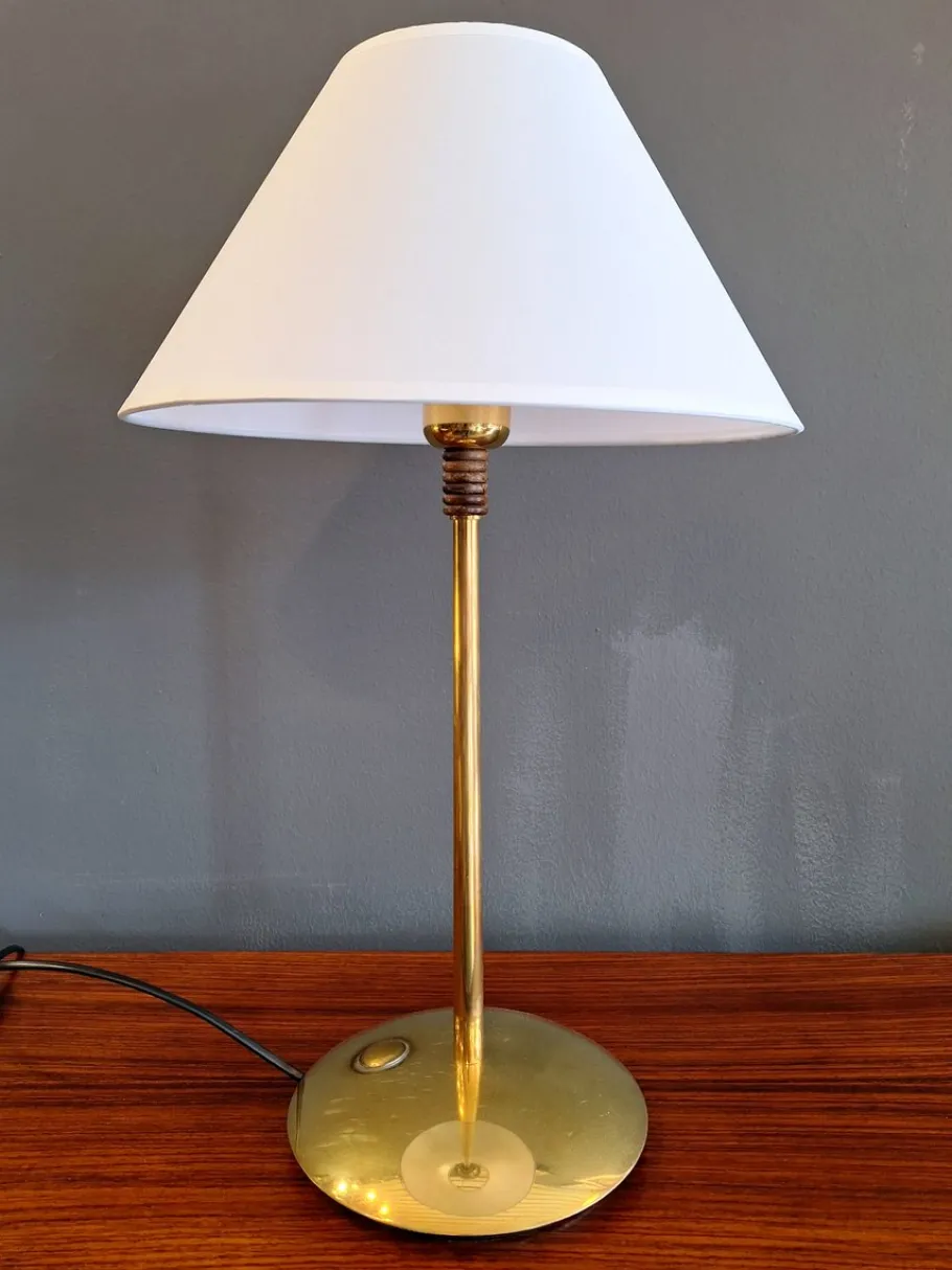 Clearance Pamono Brass and Wood Table Lamp, Italy, 1970s