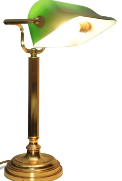 Online Pamono Brass Banker's Lamp with Adjustable Green Glazed Shade, 1950s