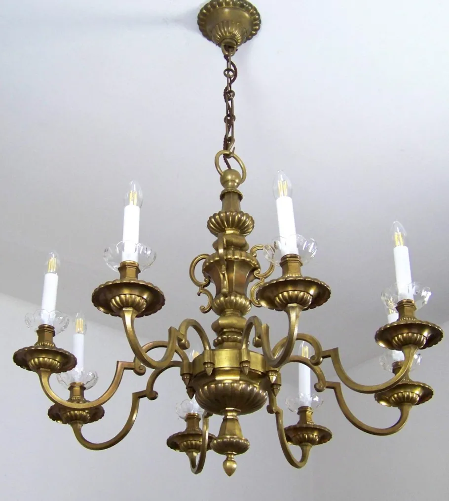 New Pamono Brass Chandelier & Wall Light, 1900