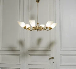 Clearance Pamono Brass Chandelier, Sweden, 1950s