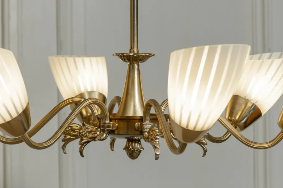 Clearance Pamono Brass Chandelier, Sweden, 1950s