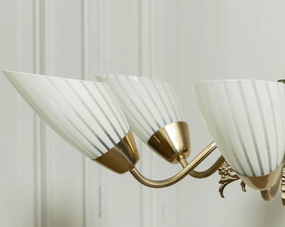 Clearance Pamono Brass Chandelier, Sweden, 1950s