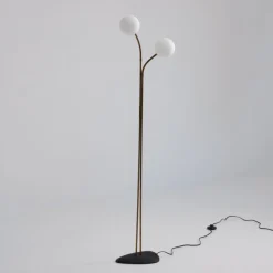 Sale Pamono Brass Floor Lamp with Adjustable Arms and Opaline Glass Globes, 1950s