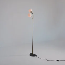 Sale Pamono Brass Floor Lamp with Adjustable Arms and Opaline Glass Globes, 1950s