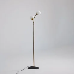 Sale Pamono Brass Floor Lamp with Adjustable Arms and Opaline Glass Globes, 1950s
