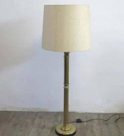 Hot Pamono Brass Floor Lamp with Fabric Shade, 1960s