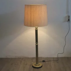 Hot Pamono Brass Floor Lamp with Fabric Shade, 1960s